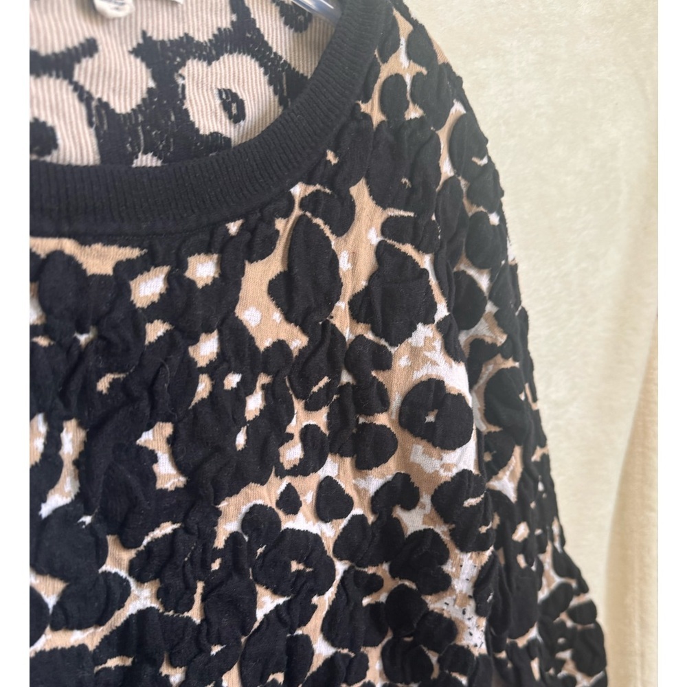 Vince Camuto Leopard Oversized Sweater Textured Animal Print Crew Top Neutral L - Picture 7 of 15